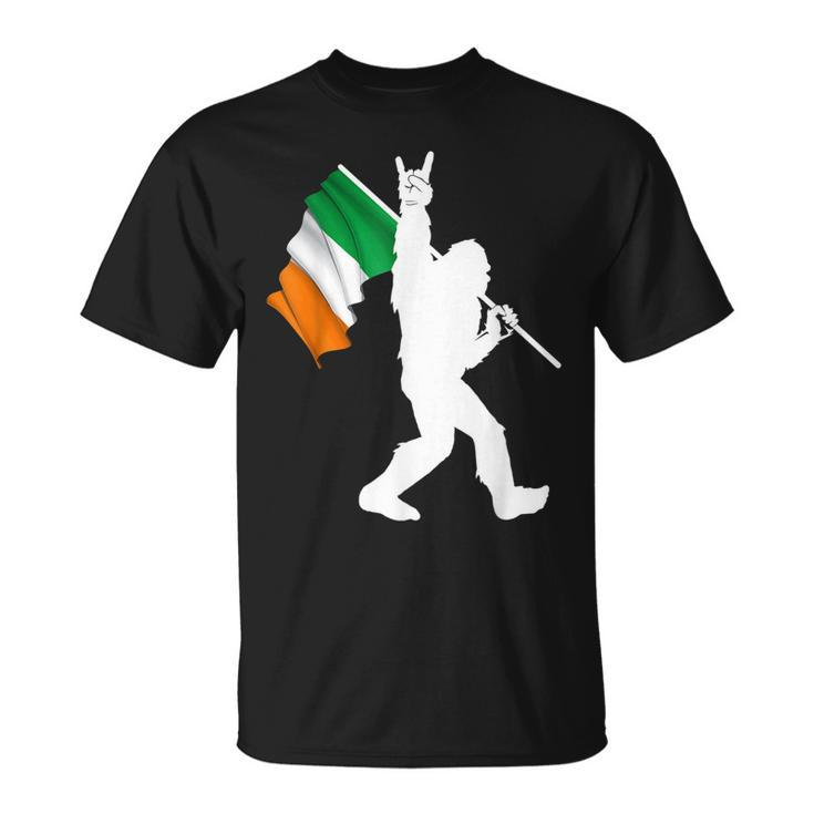 Bigfoot Rock And Roll On St Patricks Day With Irish Flag T-Shirt