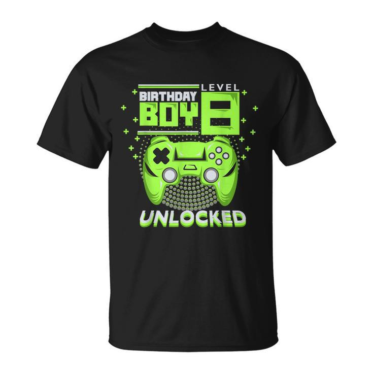 Birthday Boy Level 8 Unlocked Video Game 8Th Birthday Gamer T-shirt