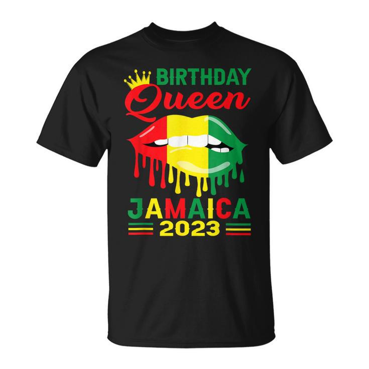 Birthday Queen Jamaica 2023 Girls Trip Party Jamaican Lips  Unisex T-Shirt