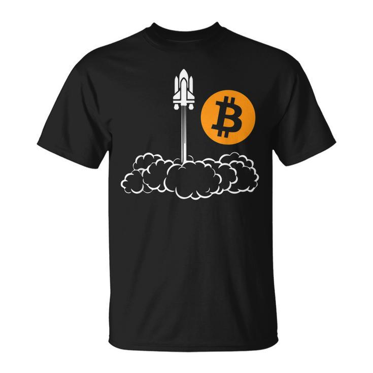 Bitcoin To The Moon Rocket Space Shuttle Hodl Pun T-Shirt