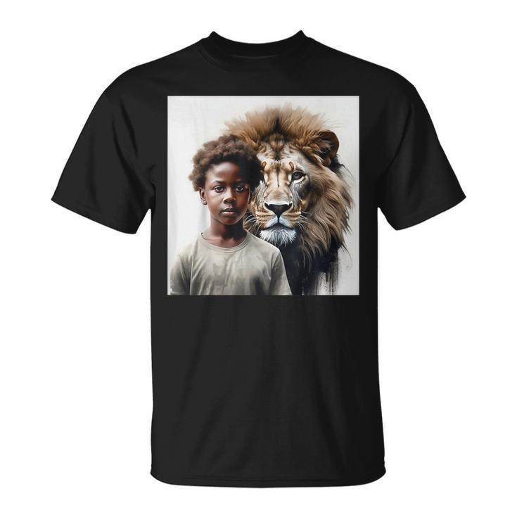Black Boy Walking With Lions Black Pride African American  Unisex T-Shirt