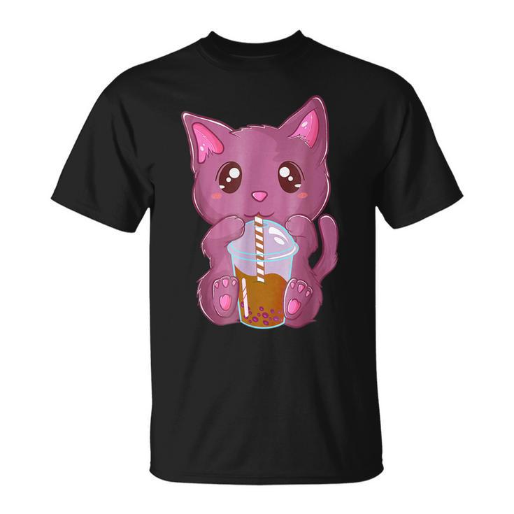 Boba Cat Drinking Boba Kitten Kawaii Japanese Kitty T-Shirt