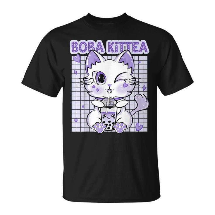 Boba Tea Women Lavender Kittea Kawaii Cat Japanese T-Shirt