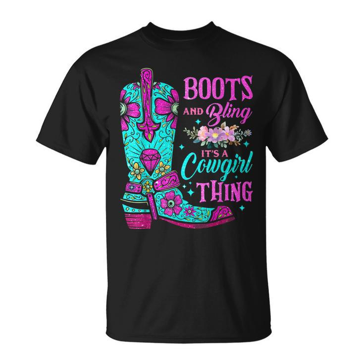 Boots And Bling Its A Cowgirl Thing Rodeo Hat T-Shirt
