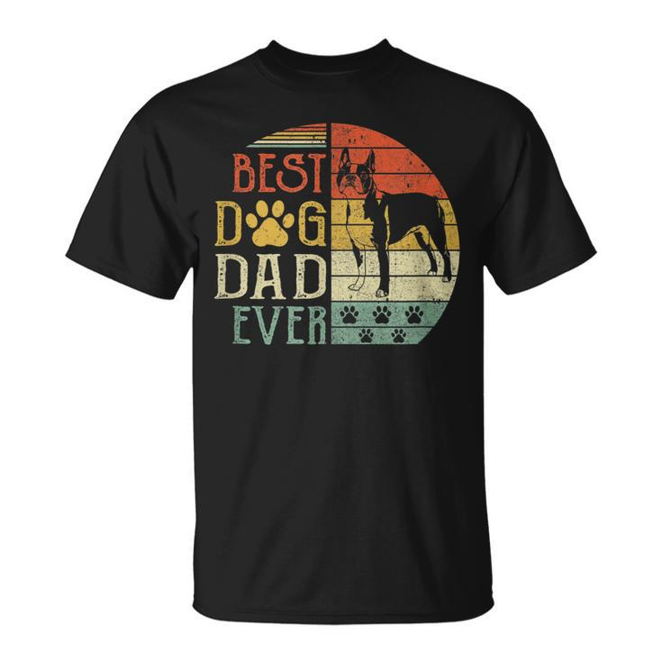 Boston Terrier Best Dog Dad Ever Vintage Fathers Day Retro T-Shirt