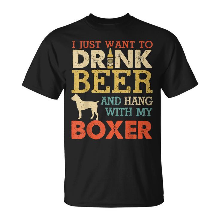 Boxer Dad Drink Beer Hang With Dog Men Vintage T-Shirt