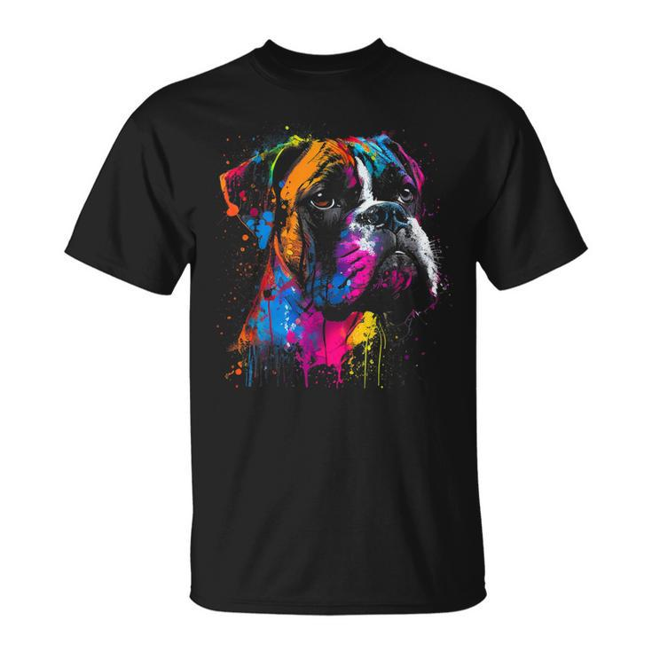 Boxer Dog Painting Watercolor Paint Colorful Mom Dad Unisex T-Shirt
