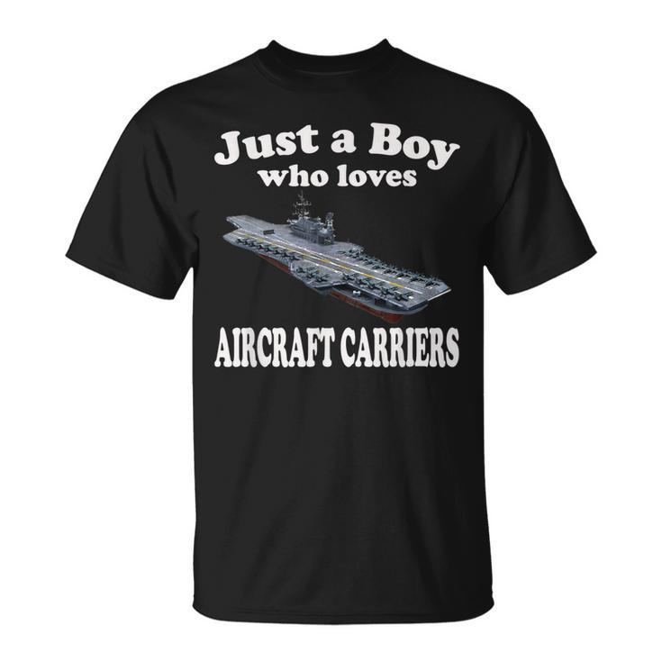 Boy Who Loves Aircraft Carrier Uss Coral Sea Cv-43 Cva-43 T-Shirt