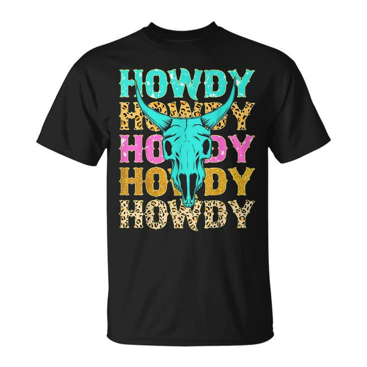 Bull Skull  Western Country Leopard Howdy Rodeo Lovers  Unisex T-Shirt