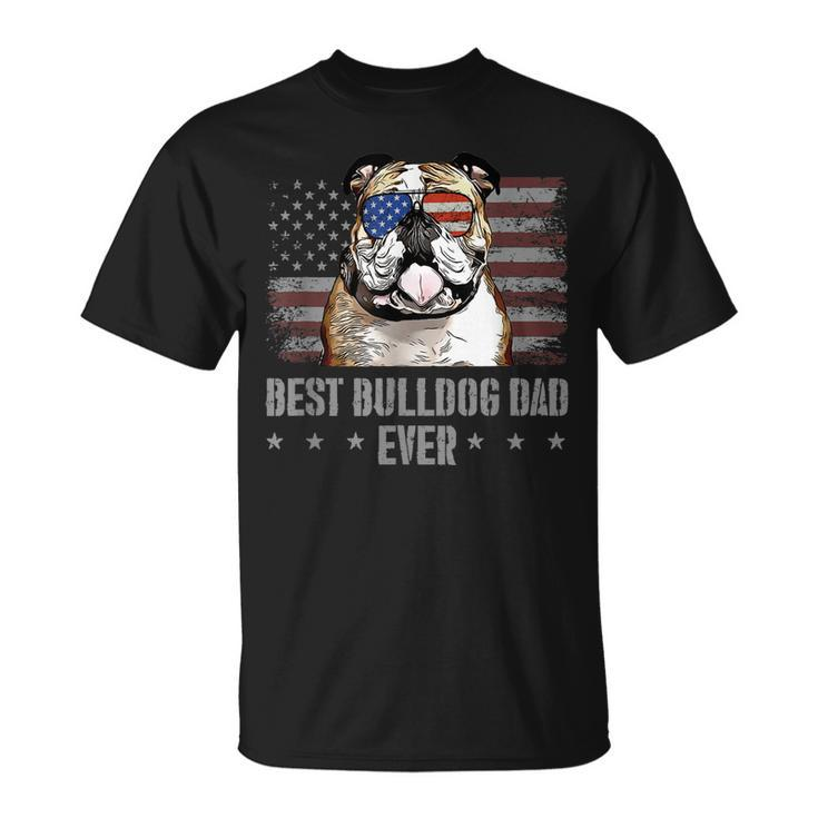 Bulldog Best Dog Dad Ever Retro Usa American Flag T-Shirt