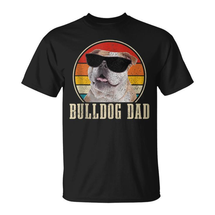 Mens Bulldog Dad Vintage Sunglasses Dog English Bulldog T-Shirt