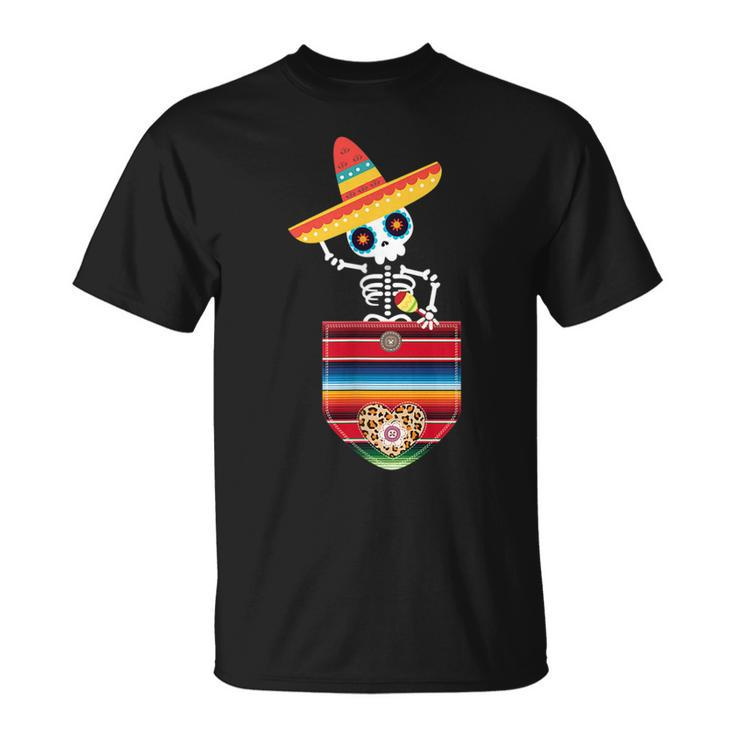 Calaca Blanket Pocket Serape Mexican Gift Cinco De Mayo  Unisex T-Shirt