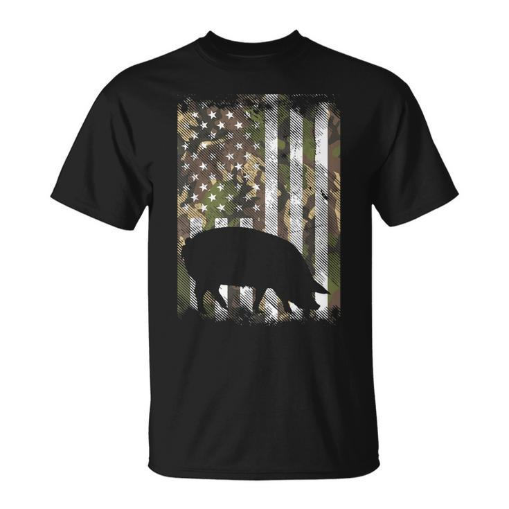 Camo Us Flag Pig Vintage Farm Animal Patriotic Farmer T-Shirt