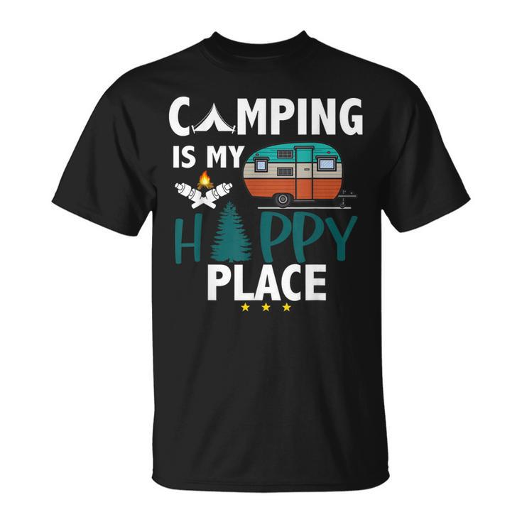 Camping Is My Happy Place Camp Camper Camping Graphic  Unisex T-Shirt