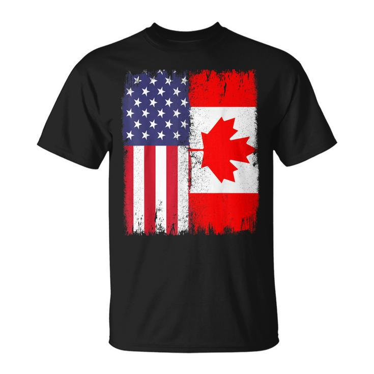 Canadian Canada Heritage Proud Half Canadian American Flag T-shirt