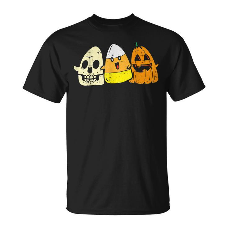 Candy Corn Skeleton Skull Pumpkin Fun Halloween Costume T-shirt