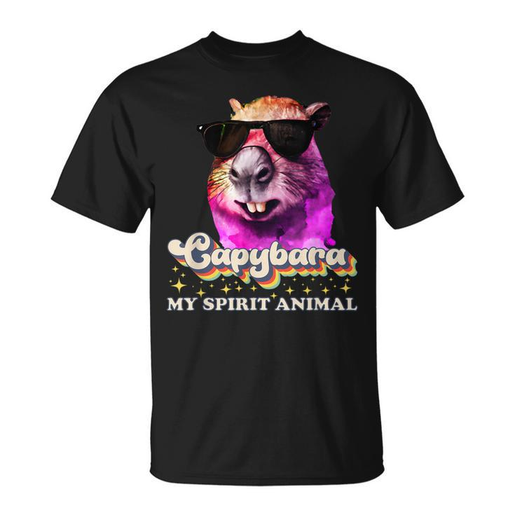 Capybara Is My Spirit Animal Capybara Sunglasses Retro 90S Unisex T-Shirt