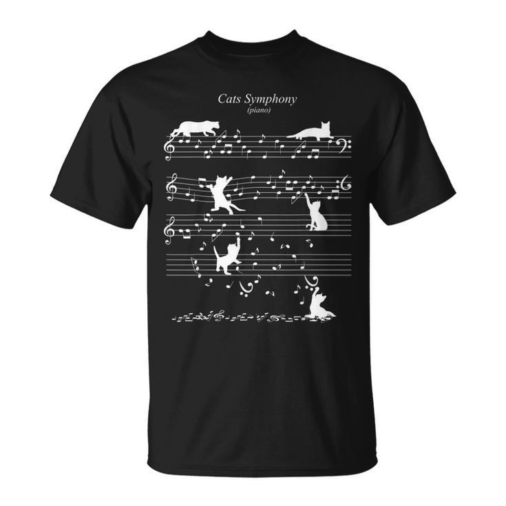Cats Symphony Distressed Music Notes Kitty Piano Musician  Unisex T-Shirt