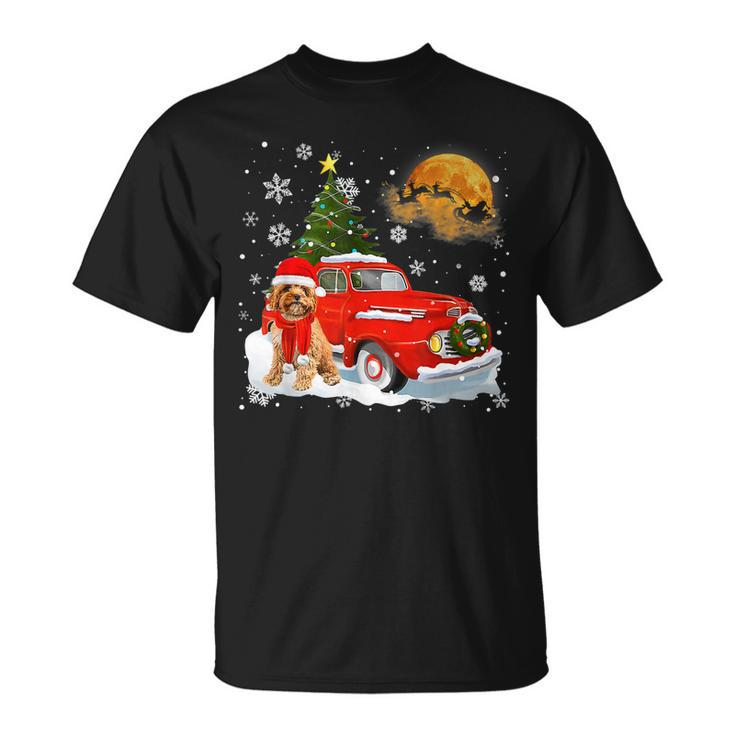 Cavoodle Dog Riding Red Truck Christmas Decorations T-shirt