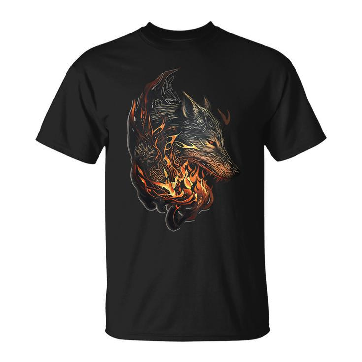 Celtic Wolf Fenrir Viking Nordic Vikings Flames Dad Themed Unisex T-Shirt