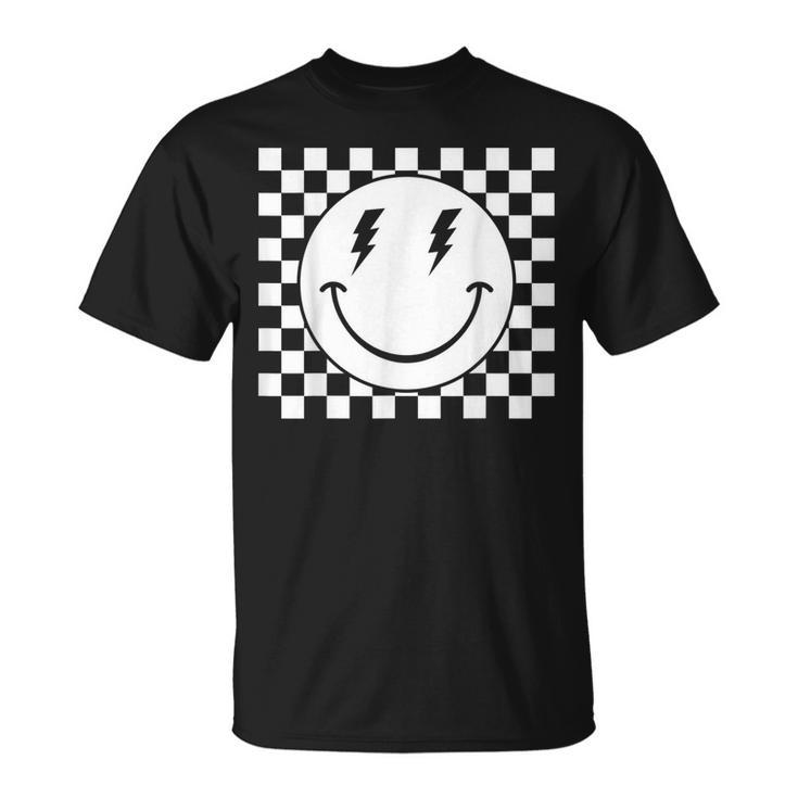 Checkered Smiling Happy Face Smile Hippie 70S Checkerboard  Unisex T-Shirt