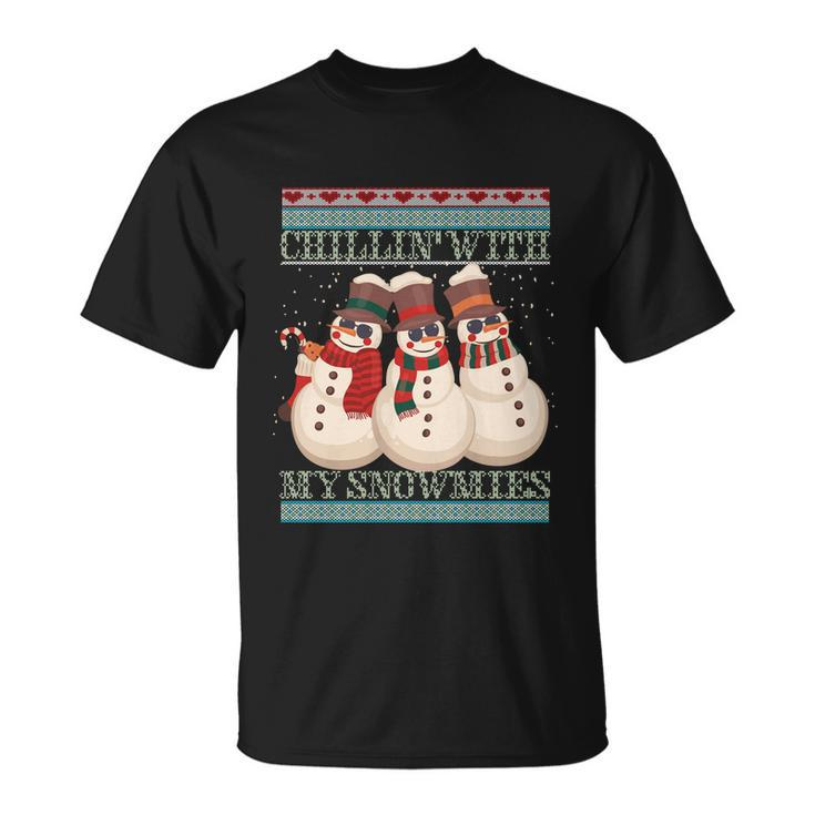 Chillin With My Snowmies Ugly Christmas Snow Gift Black Unisex T-Shirt