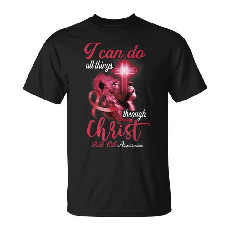 Christian Lion Cross Religious Saying Sickle Cell Awareness V2 T-Shirt