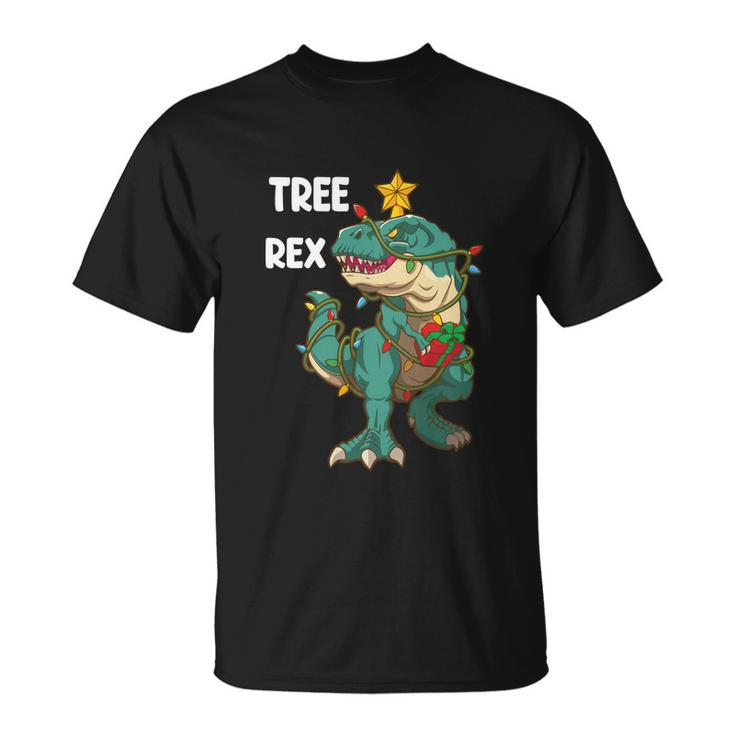 Christmas Dinosaur Tree Rex Pajamas Funny Xmas Lights Unisex T-Shirt