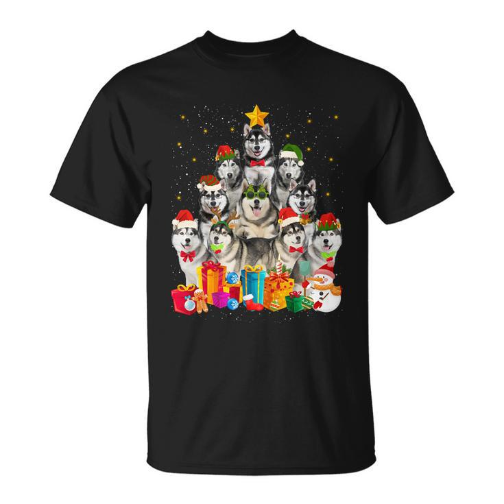 Christmas Funny Siberian Husky Dog Tree Xmas Pet Dog Lover Meaningful Gift Unisex T-Shirt