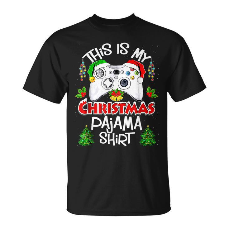 This Is My Christmas Pajama Santa Hat Gamer Video Game Games T-shirt