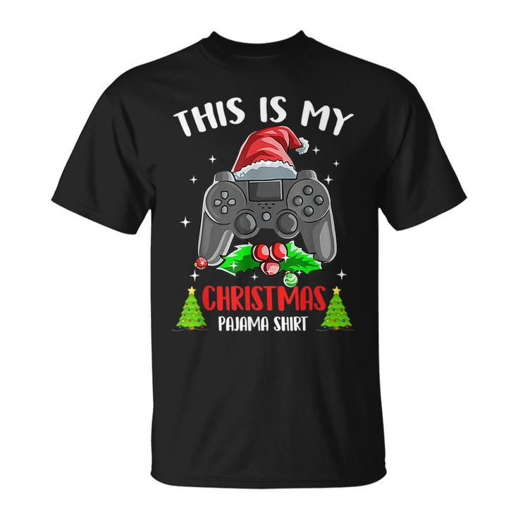 This Is My Christmas Pajama Santa Hat Gamer Video Game T-shirt