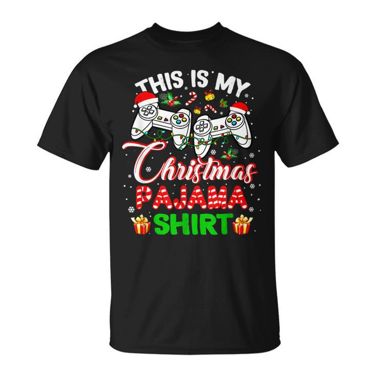This Is My Christmas Pajamas Santa Hat Gamer Video Game T-shirt