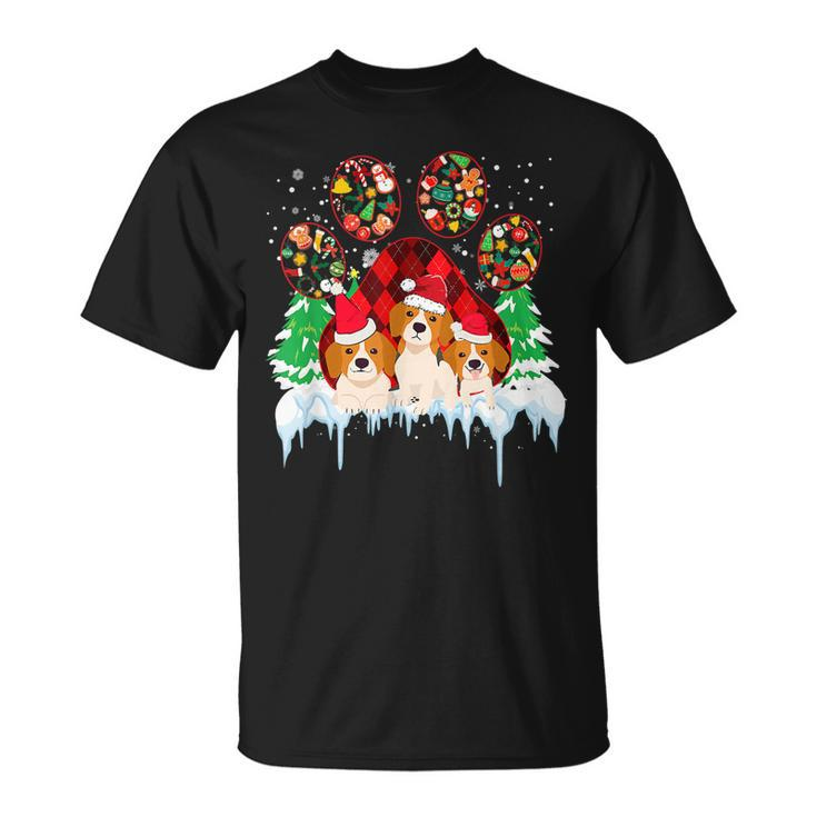 Christmas Santa Paws Dog Paws Beagle Dog Lover In Xmas T-shirt