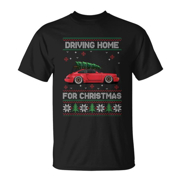 Christmas Tree Oldtimer Car Xmas Ugly Sweater Pullover Look Unisex T-Shirt