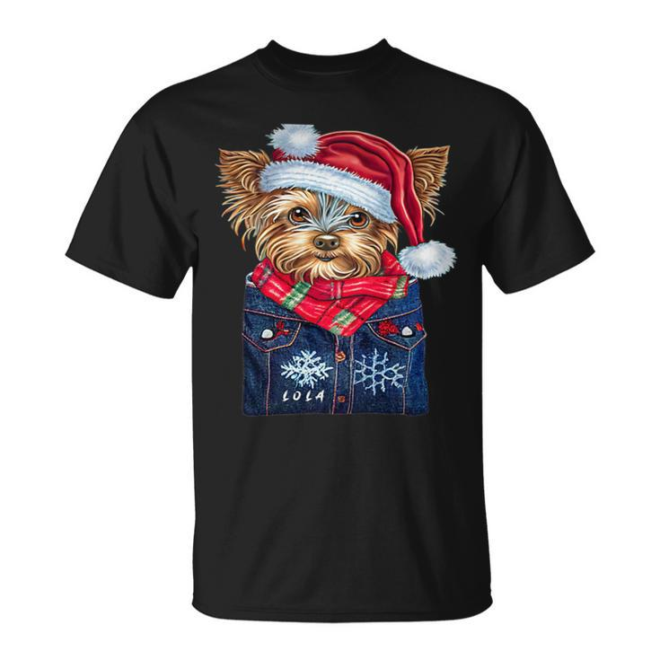Christmas Yorkie Puppy Named Lola I Keep In My Pocket Unisex T-Shirt