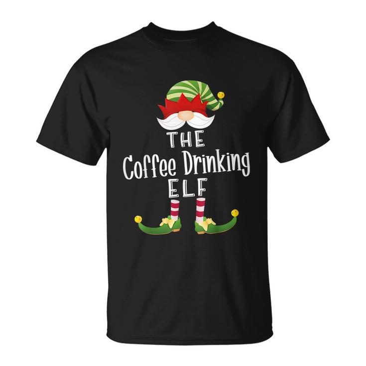 Coffee Drinking Elf Group Christmas Funny Pajama Party Unisex T-Shirt