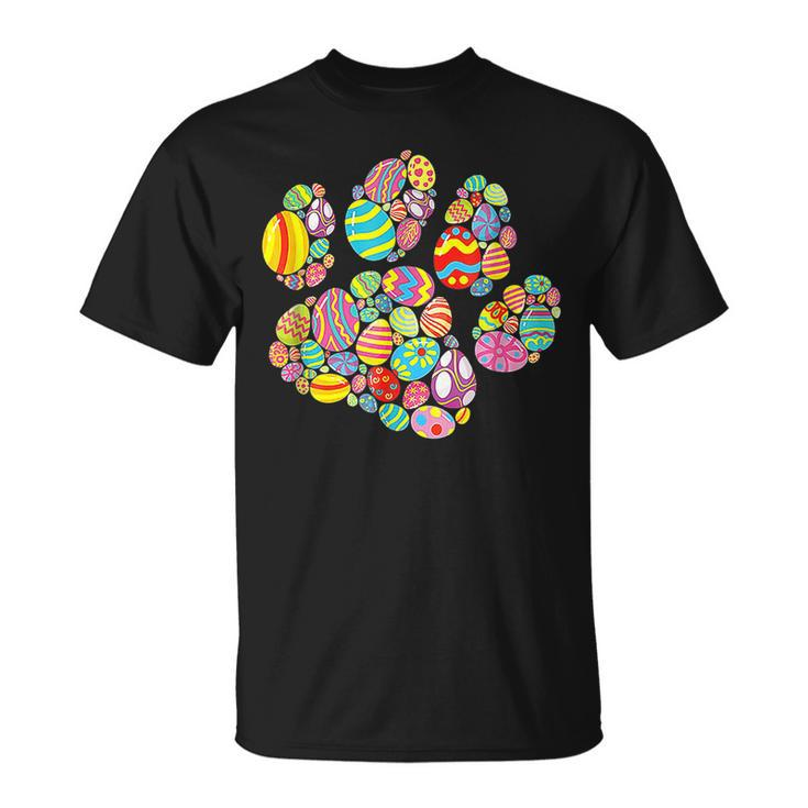 Colorful Egg Paw Print Dog Cat Lovers Easter Day T-Shirt