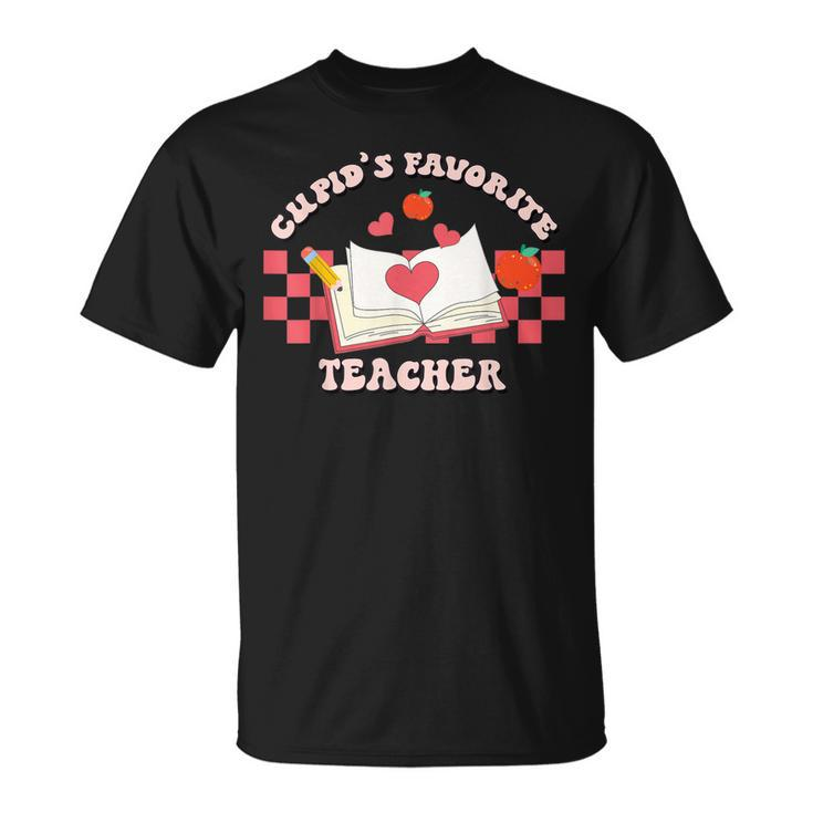 Cupids Favorite Teacher Happy Valentines Day Retro Groovy T-Shirt