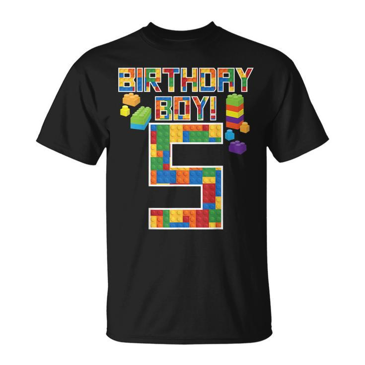Cute 5Th Birthday Gift 5 Years Old Block Building Boys Kids  Unisex T-Shirt