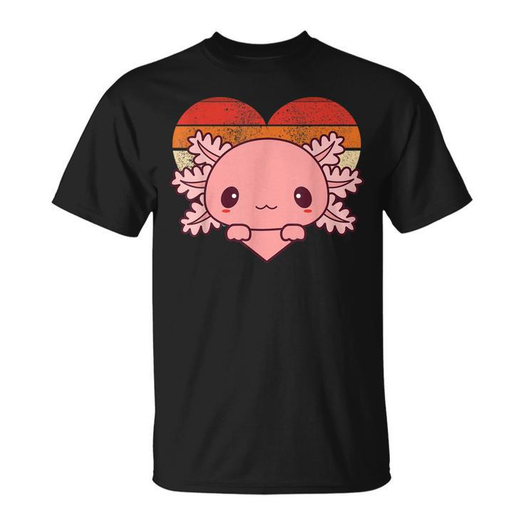 Cute Axolotl Design Retro Heart Shape Vintage  Unisex T-Shirt