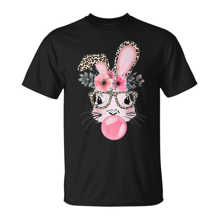 Cute Bunny With Leopard Glasses Happy Easter Day T-Shirt
