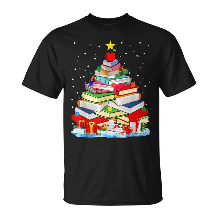 Cute Christmas Library Tree Librarian And Book T-shirt