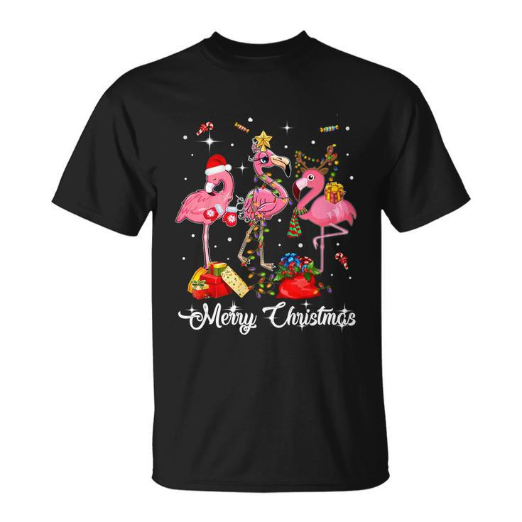 Cute Flamingo Merry Christmas Gift Unisex T-Shirt