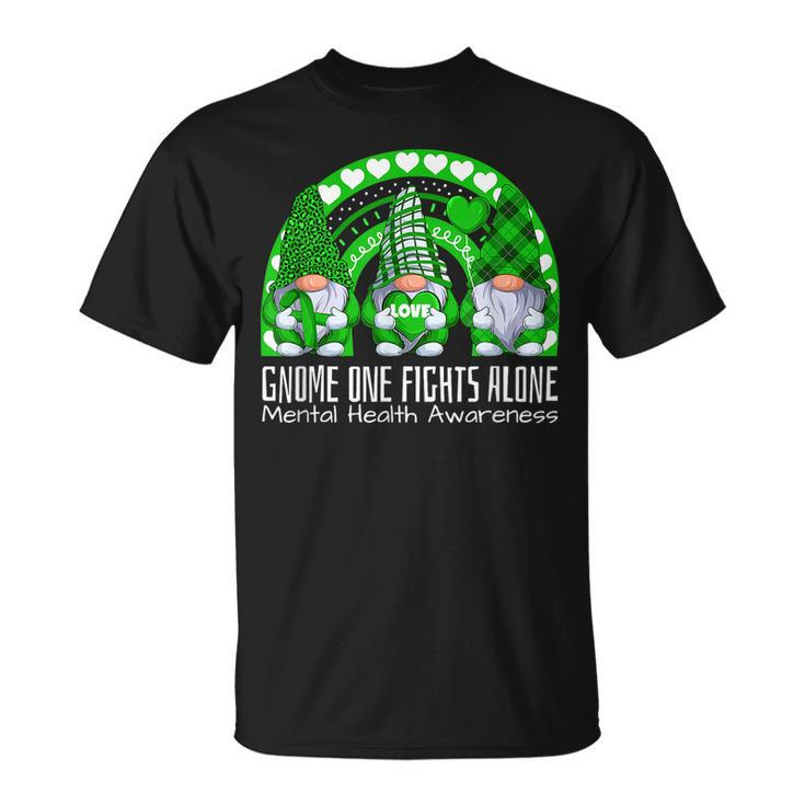 Cute Gnome One Fights Alone Green Ribbon Mental Health  Unisex T-Shirt