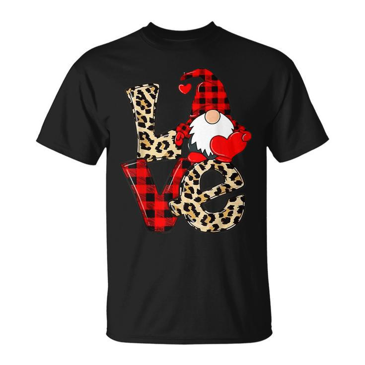 Cute Gnomes Valentines Love Leopard Plaid Couple Matching V4 T-Shirt