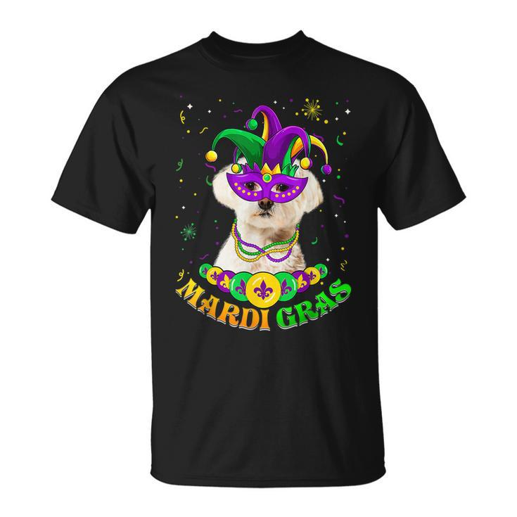 Cute Mardi Gras Maltese Dog Dad Dog Mom Mask Beads Unisex T-Shirt