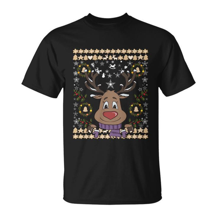 Cute Reindeer Xmas Deer Retro Matching Family Ugly Christmas Gift Unisex T-Shirt