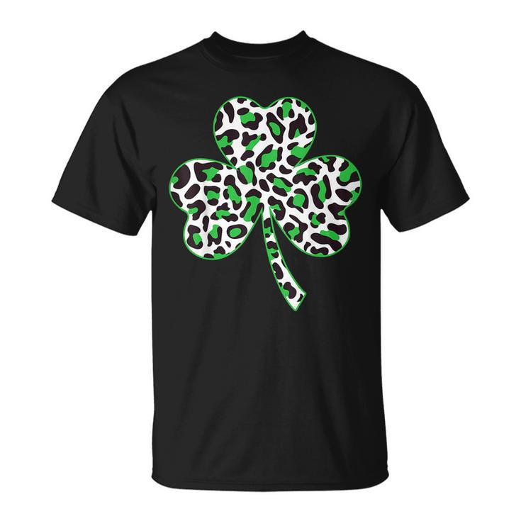 Cute Shamrock Leopard Print St Patricks Day Irish Pattern T-shirt