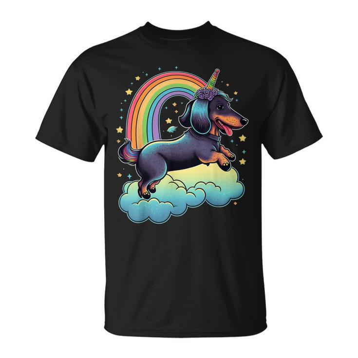 Dachshund Unicorn On Rainbow Unicorn Dachshund  Unisex T-Shirt
