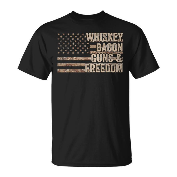 Dad Grandpa Veteran Us Flag Whiskey Bacon Guns Freedom V2T-shirt